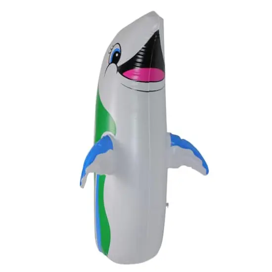 Swim Central 3ft. White & Blue Inflatable Dancing Dolphin Poolside Bop Bag {3}