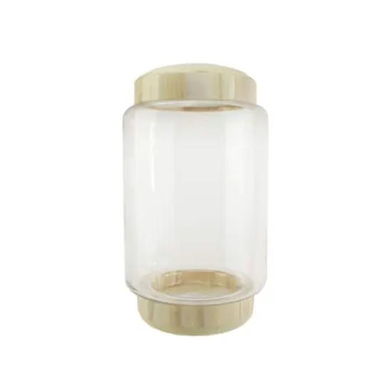 13.5" Cylindrical Transparent Glass Container with Wooden Base & Lid {1}