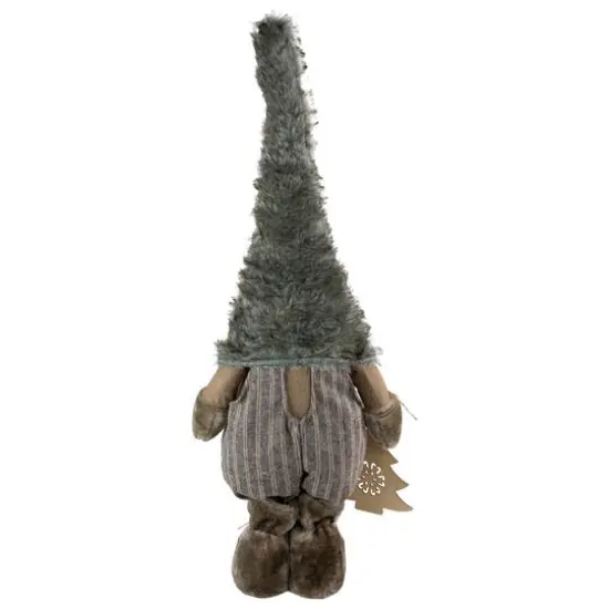 33" Gray & White Woodland Gnome with Striped Pants Christmas Figurine {8}