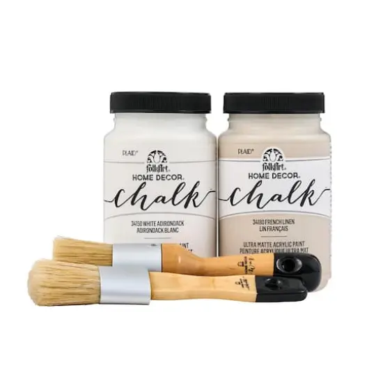 FolkArt&reg; Home Decor&trade; White & Tan Chalk Paint with Brushes Kit {1}