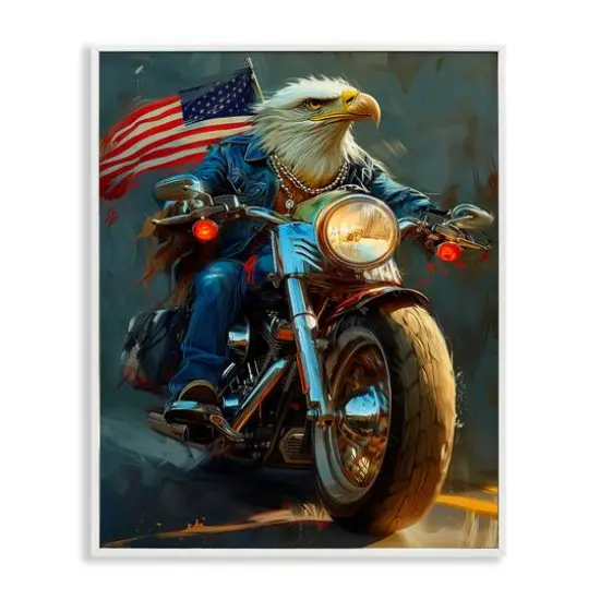Stupell Industries Patriotic Eagle Motorcycle Framed Giclee Art White {1}