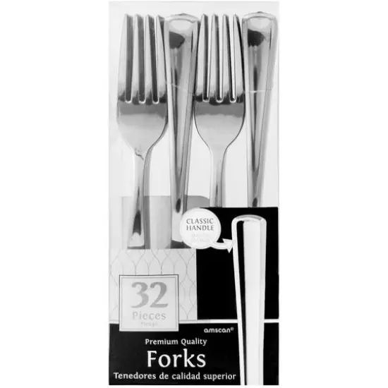 JAM Paper Metallic Stainless Silver Premium Plastic Forks, 32ct. {1}