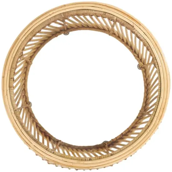 Brown Rattan Handmade Wavy Woven Accent Table with Glass Top {3}