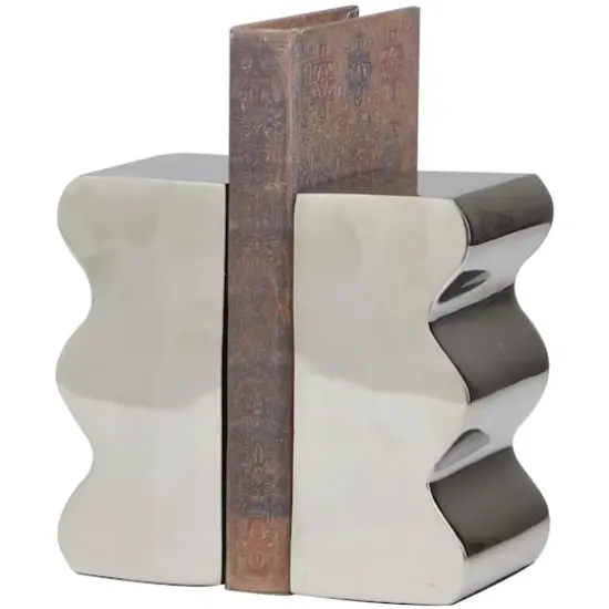 6" Wave Aluminum Bookends Set Silver {3}