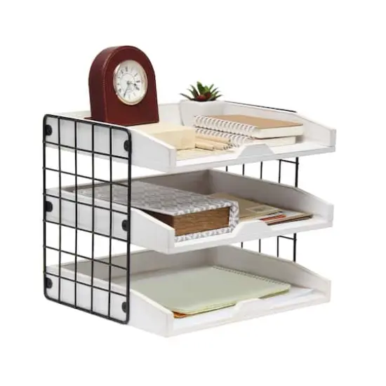 Elegant Designs Whitewash Wood Desk Organizer Letter Tray with 3 Shelves {6}