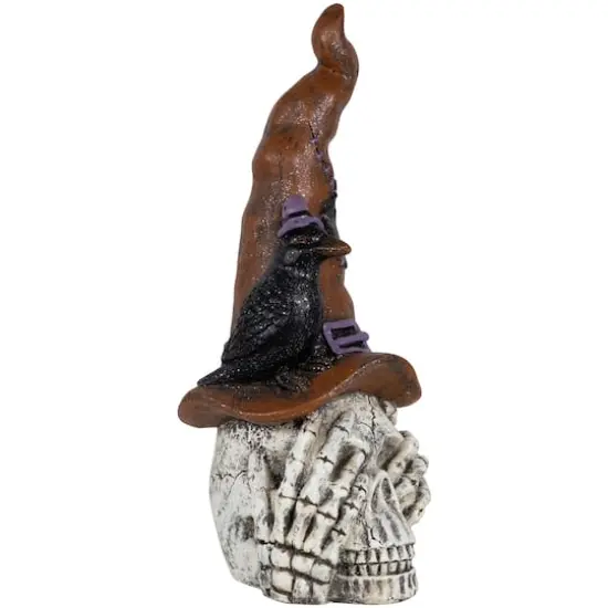 22.75" Skull in Witches Hat with Crow Halloween Decoration {6}