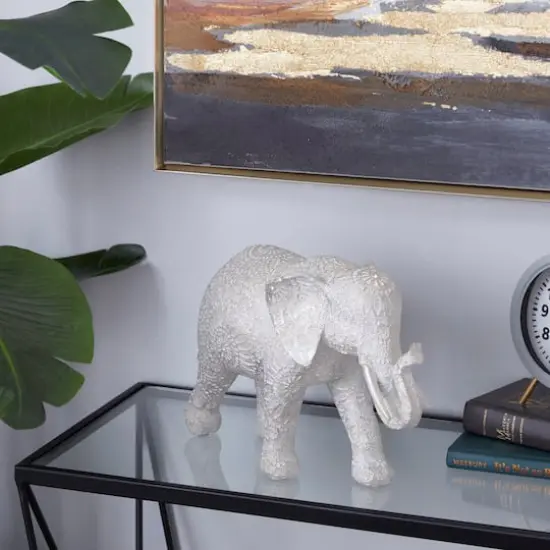 14" White Resin Eclectic Elephant Sculpture {9}