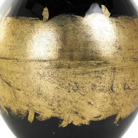 13" Black Metal Abstract Vase with Gold Detailing {5}