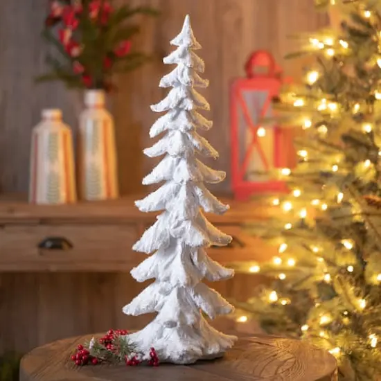 26" Flocked Pine Tree with Carved Design {3}