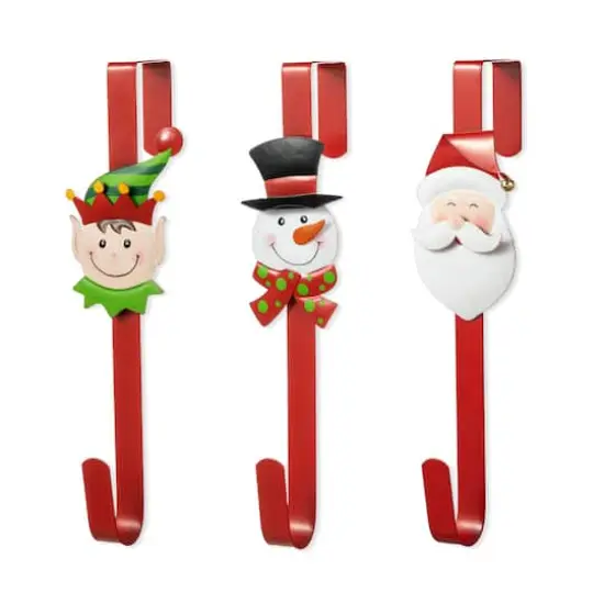 Glitzhome&reg; 14" Christmas Metal Elf, Snowman & Santa Wreath Hanger Set {1}