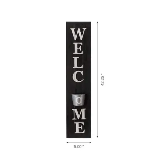 Glitzhome&reg; 42" Wooden Black Welcome Porch Sign with Metal Planter {9}