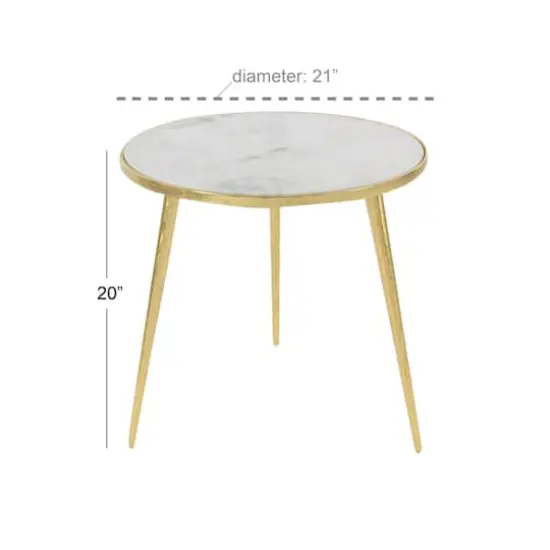 20'' Gold Aluminum & White Marble Modern Accent Table {5}