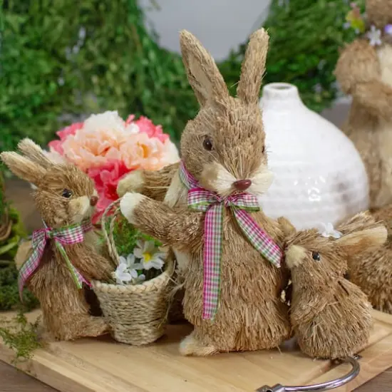 12.5" Sisal Mommy & Baby Bunnies Easter Figure {3}