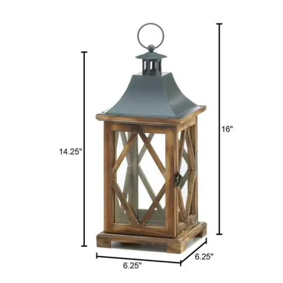 14" Wooden Diamond Lattice Lantern {3}