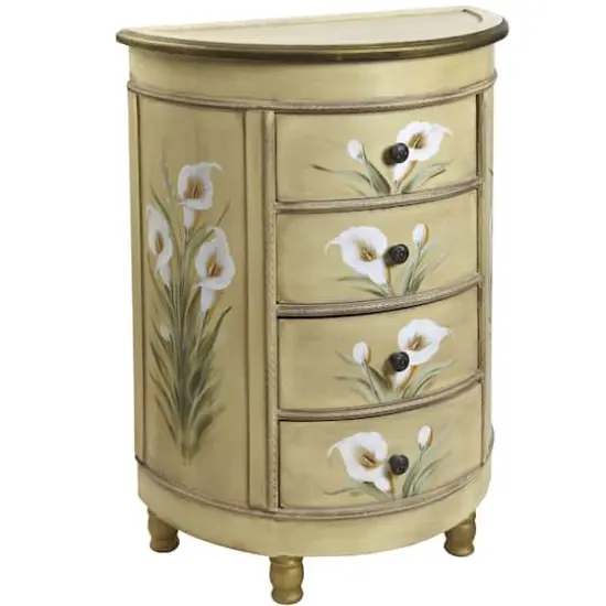 4-Drawer Antique Accessory Table with Calla Lily Floral Art {4}