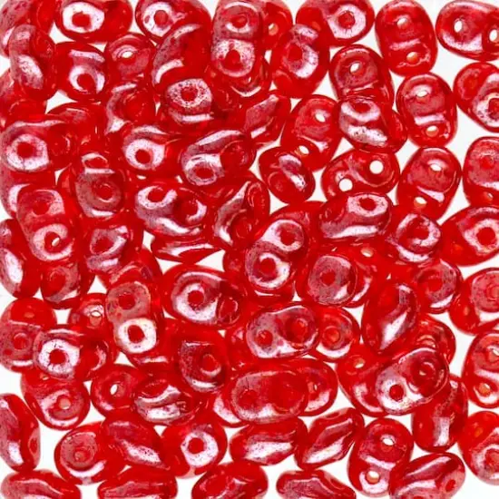 Superduo Two-Hole Czech Glass Beads Ruby White Luster {1}
