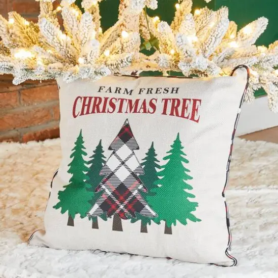 Glitzhome&reg; Farm Fresh Heavy Cotton Christmas Tree Throw Pillow {3}