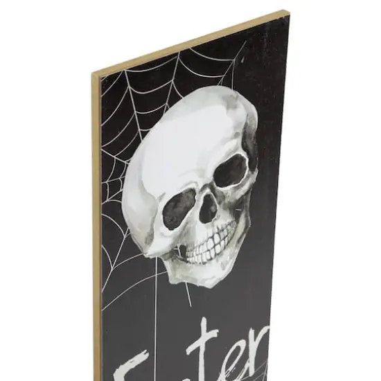 36" Black & White Enter at Your Own Risk Wood Halloween Wall Sign {5}