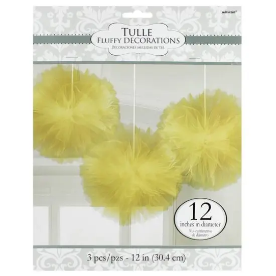 12" Gold Fluffy Tulle Hanging Decorations, 3ct. {3}