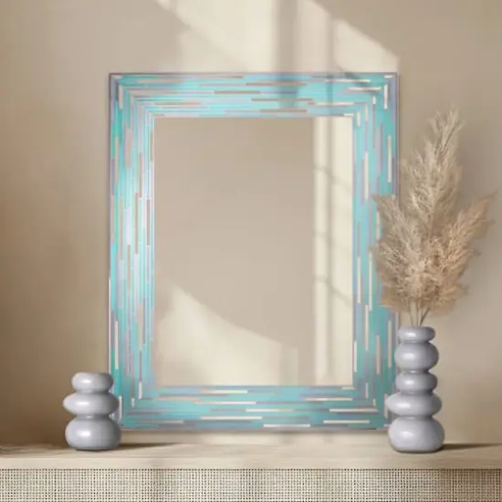 Head West Frameless Reeded Mosaic Printed Wall D&eacute;cor Mirror Blue Sea {4}