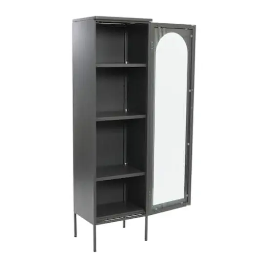 Hello Honey&reg; Solstice 5ft. Tall Metal Accent Cabinet with Arched Glass Door Gray {8}