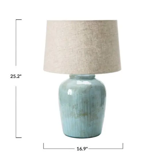 Hello Honey® 25" Aqua Reactive Glass Coastal Stoneware Table Lamp with Linen Shade {6}
