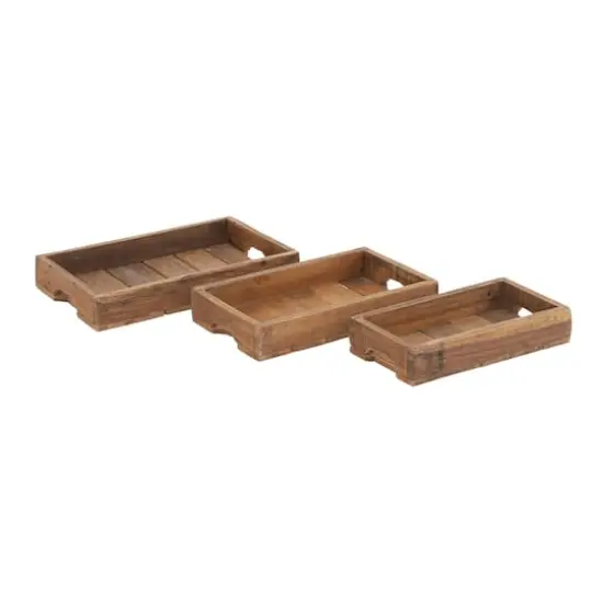 Brown Rectangle Wood Rustic Tray Set {3}