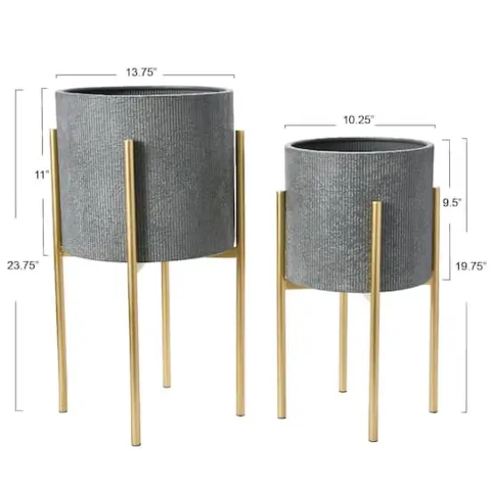 Hello Honey® Charcoal Grey & Gold Boho Embossed Metal Planters with Stands Set {5}