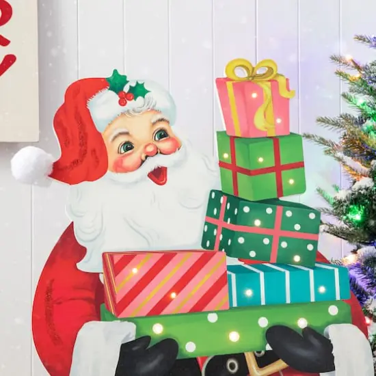 Glitzhome&reg; 36'' Wooden Santa Gifts Porch D&eacute;cor {6}