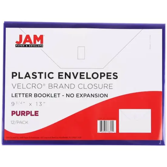 JAM Paper 9.75" x 13" Plastic Hook & Loop Closure Envelopes, 12ct. Purple {4}