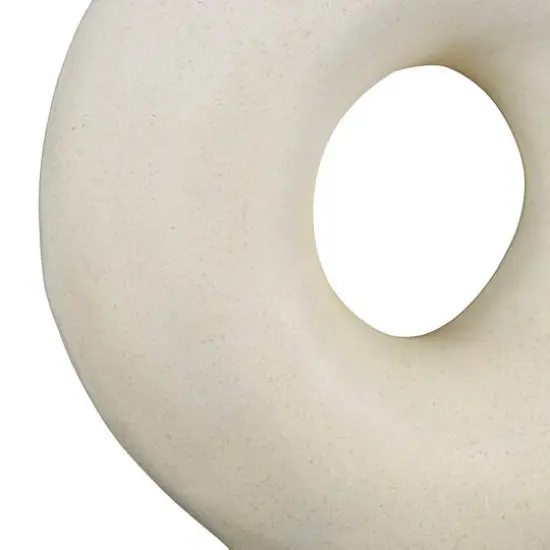 16" Cream Round Speckled Vase with Woven Inspired Arched Handles & Cutout Opening {6}