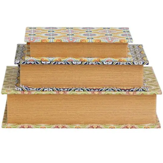 Arabesque Pattern Canvas Storage Book Box Set Yellow/Green/Blue/Orange {4}
