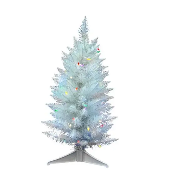 2.5ft. Pre-Lit Sparkle White Spruce Artificial Christmas Tree, Multicolor LED Lights {1}
