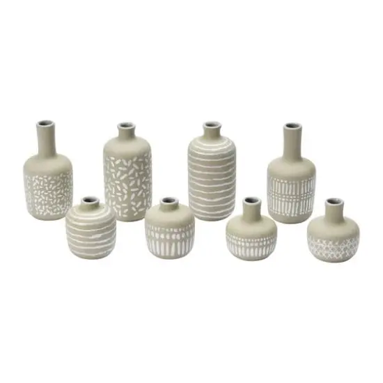 Hello Honey&reg; Mixed Pattern Taupe & Silver Stoneware Vase Set {7}