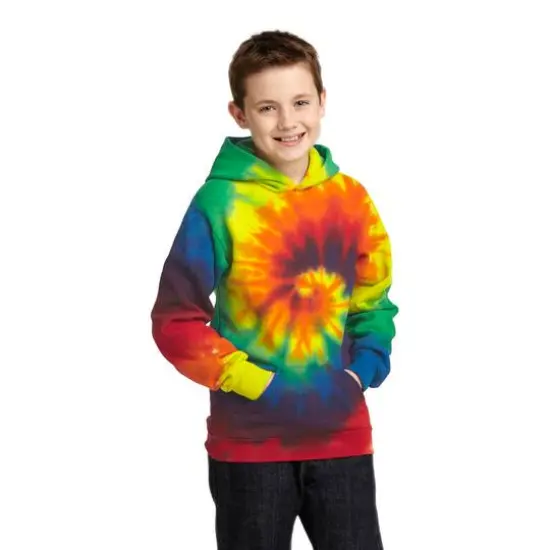 Port & Company&reg; Youth Tie-Dye Pullover Hooded Sweatshirt Rainbow {4}