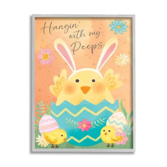 Stupell Industries Hangin' With My Peeps Easter Egg Chicks Framed Giclee Art Gray {1}