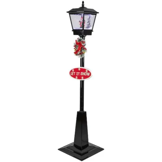 6ft. Black LED Musical Snowing Santa Christmas Street Lamp {6}