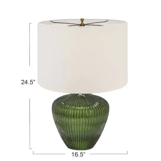 Hello Honey&reg; 2ft. Green Glass Table Lamp with White Drum Shade {4}