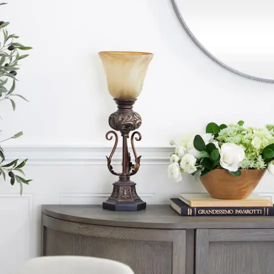 Brown Metal Mediterranean Uplight Table Lamp, 20" x 7" x 7" {10}