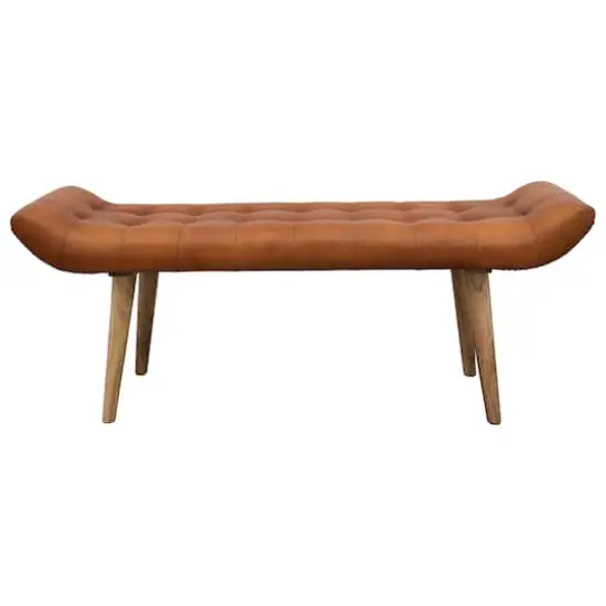 Hello Honey&reg; 49" Leather Tufted Bench with Wood Legs {1}