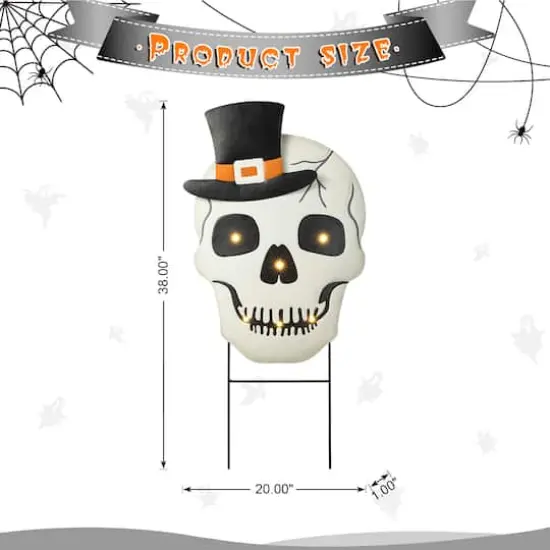 Glitzhome&reg; 38" Lighted Halloween Metal Skull Yard Stake with Timer {9}