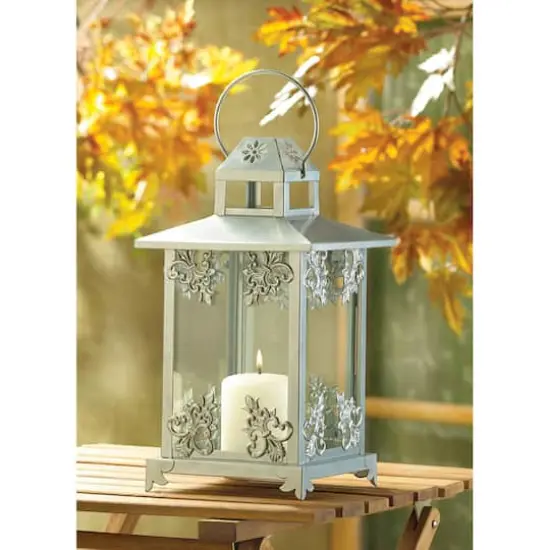 13" Silver Scrollwork Candle Lantern {4}