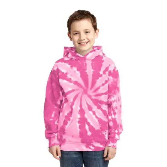 Port & Company&reg; Youth Tie-Dye Pullover Hooded Sweatshirt Pink {4}