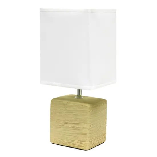 Simple Designs Stone Table Lamp with White Shade Beige {1}