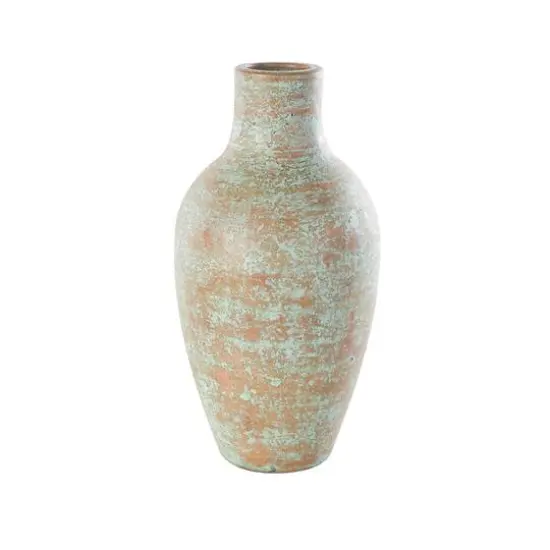 Brown Ceramic Antique Style Textured Patina Vase {1}