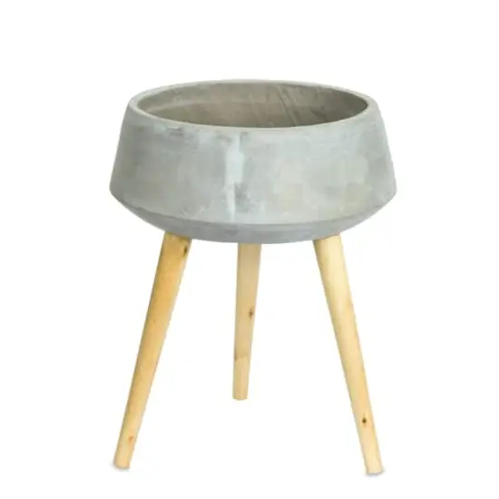 17.5" Cement Bowl Planter with Wood Legs {1}