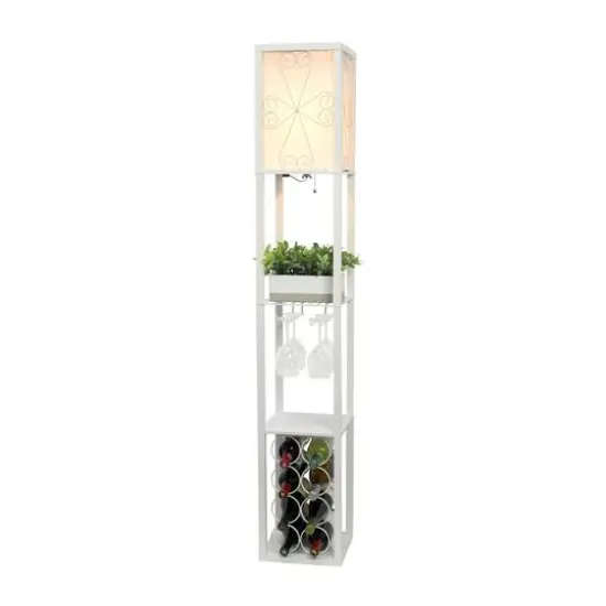 Simple Designs&trade; Floor Lamp Storage Shelf and Wine Rack with Linen Shade White {9}
