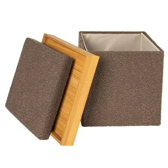 Household Essentials Versatile Boucle Ottoman with Hidden Storage Brown {3}