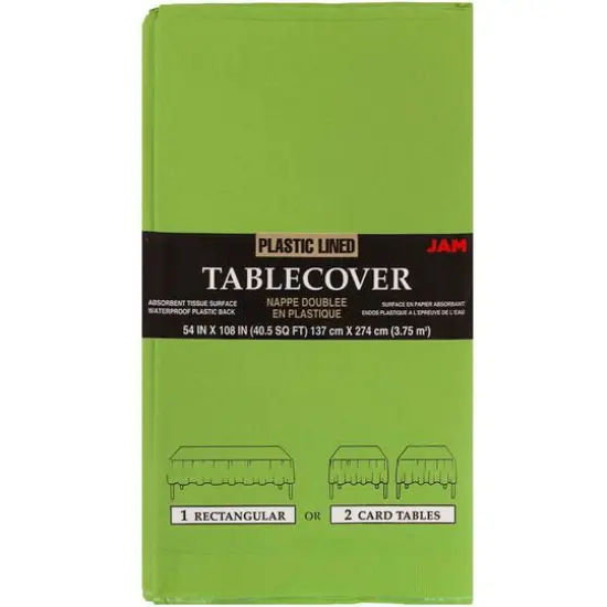 JAM Paper 108" Rectangular Plastic Lined Paper Table Cover Lime Green {1}
