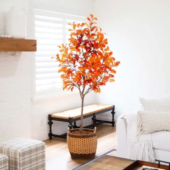 7ft. Potted Artificial Autumn Oak Tree {3}
